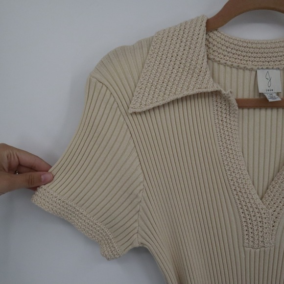 Joie Knit Midi Dress Womens L Beige Ribbed Classic Boho Staple Casual Chic - Picture 5 of 16